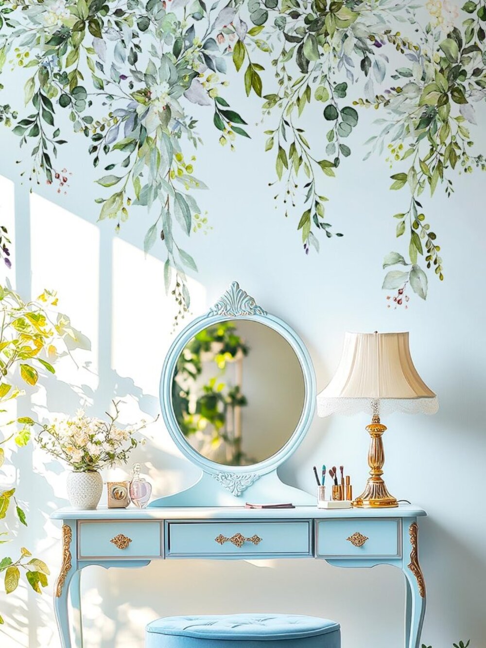 Green Plants Leaves Wall Decals Peel and Stick, Large Floral Flowers Wall Sticke
